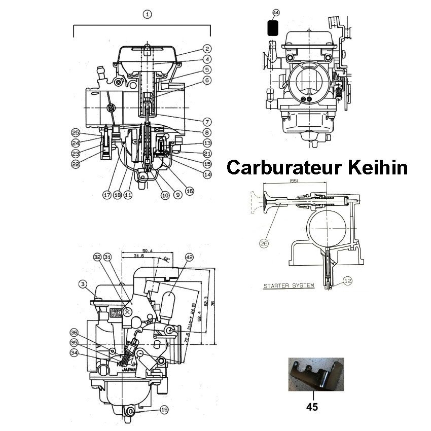 Schéma du carburateur Keihin pour modèles de side-cars Ural carburateur, via Moto Side Aventure concessionnaire side car Ural