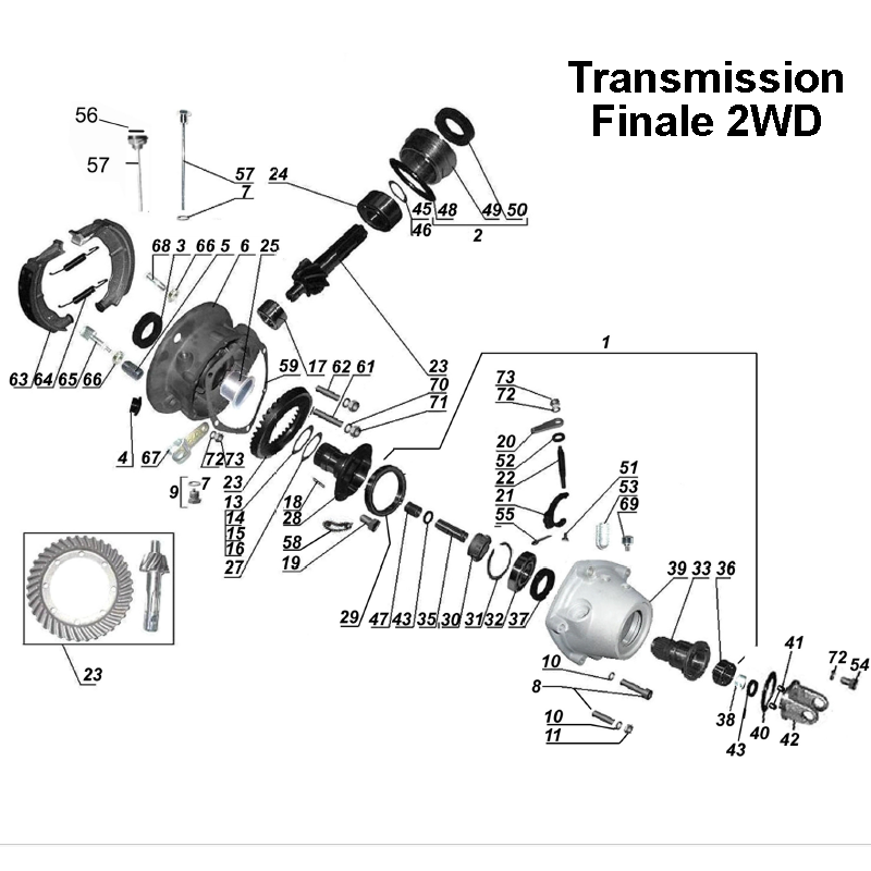 Schéma de la transmission finale 2WD pour modèles de side-cars Ural carburateur, via Moto Side Aventure concessionnaire side car Ural