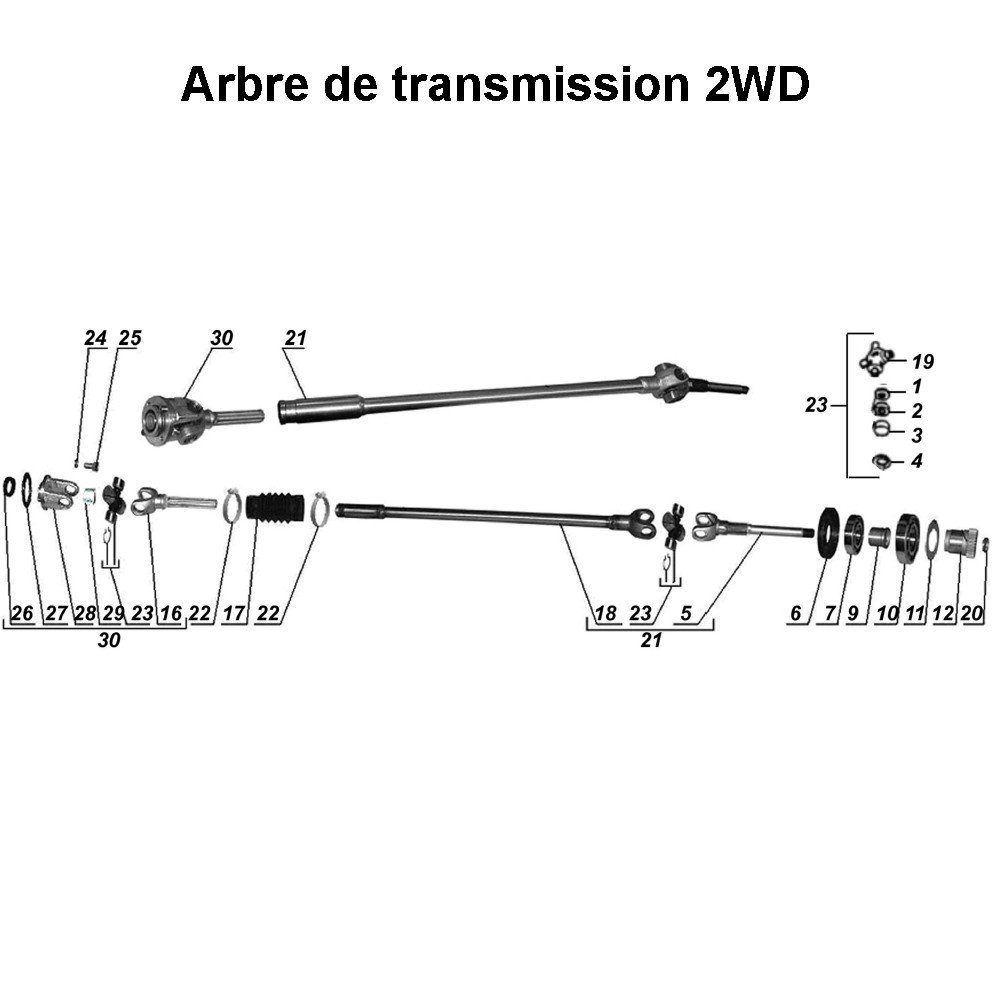 Schéma de l'arbre de transmission 2WD pour modèles de side-cars Ural carburateur, via Moto Side Aventure concessionnaire side car Ural