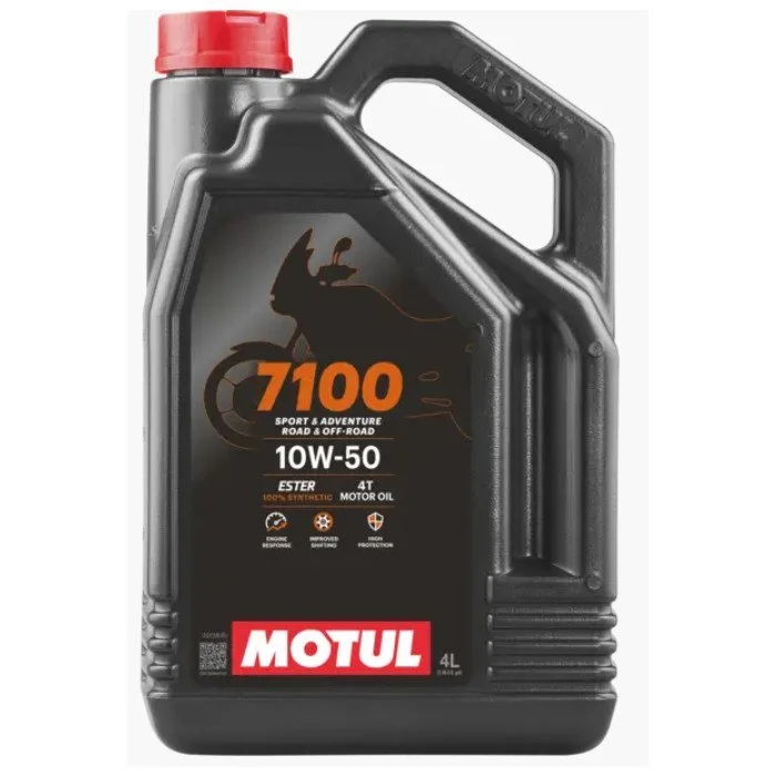 MOTUL 7100 10w50 is a 100% synthetic oil for 4-stroke sidecars, suitable for all types of 4-stroke sidecars, with or without integrated gearbox, wet or dry clutch.