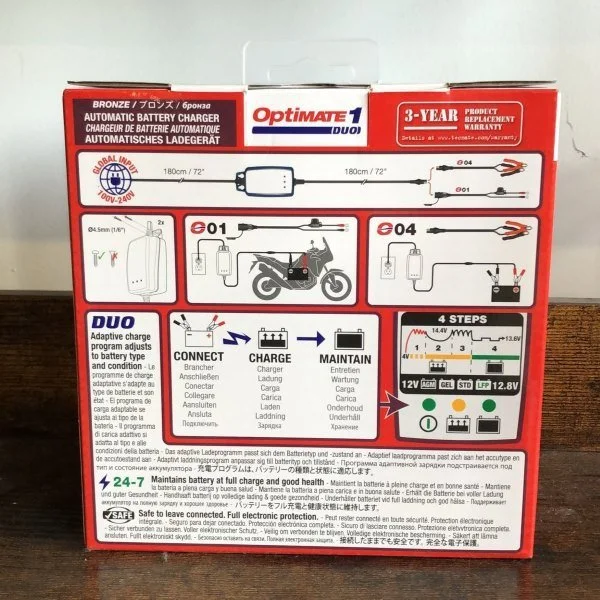 The Optimate 1 battery charger (12 V, 0.4 A) is an accessory for Ural sidecars from Moto Side Aventure, Ural sidecar dealer.