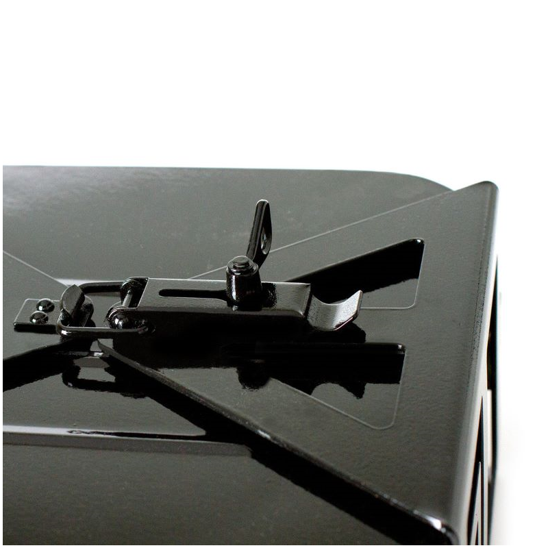 Box with shiny black stand, accessory for Ural sidecar via Moto Side Aventure (Ural sidecar dealer): 31.5 cm wide, 17.5 cm deep and 40.5 cm high.