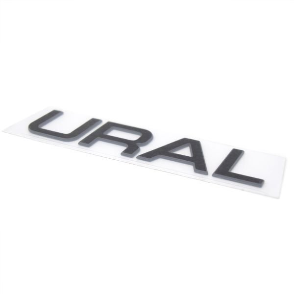 URAL Flat Aluminum Tank Badge Black, accessory for side-car Ural via Moto Side Aventure (sidecar Ural dealer)