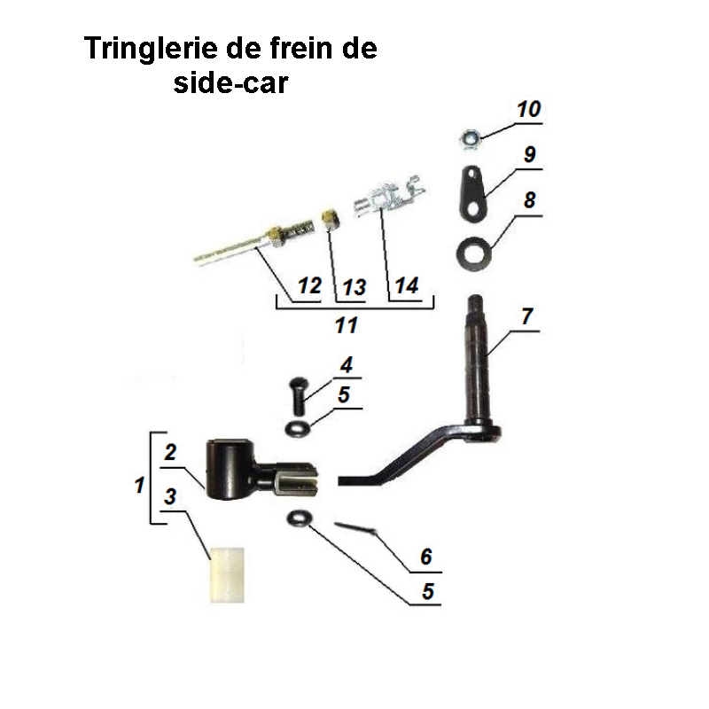 Tringlerie de frein de side-car dotés d'un moteur à injection EFI.