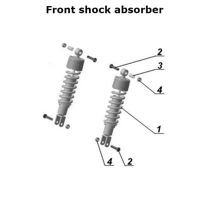 Diagram of the front wheel shock absorber, original Ural Motorcycles spare part for sidecar via Moto Side Aventure (Ural sidecar dealer)