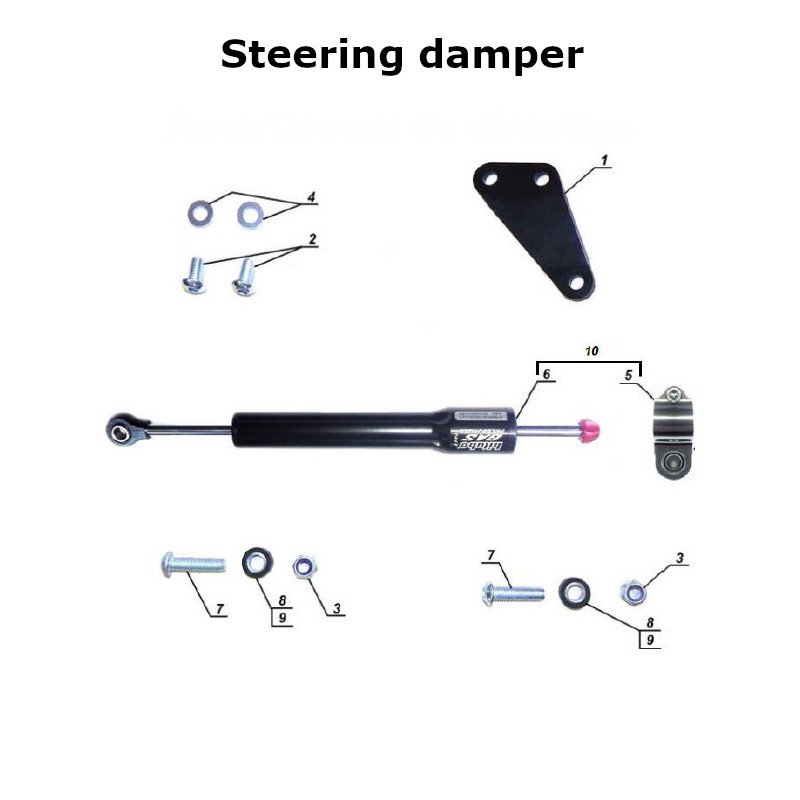 Diagram of the steering damper, original Ural Motorcycles spare part for sidecar via Moto Side Aventure (Ural sidecar dealer)
