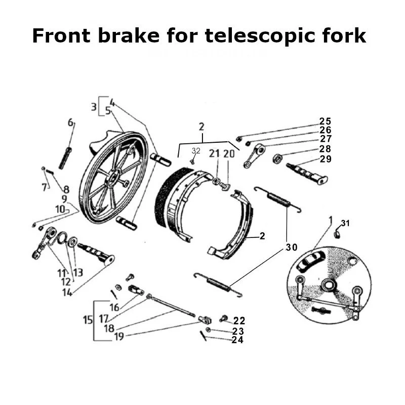 Diagram of the front brake for the telescopic fork, original Ural carburetor sidecar models, via Moto Side Aventure, Ural sidecar dealer