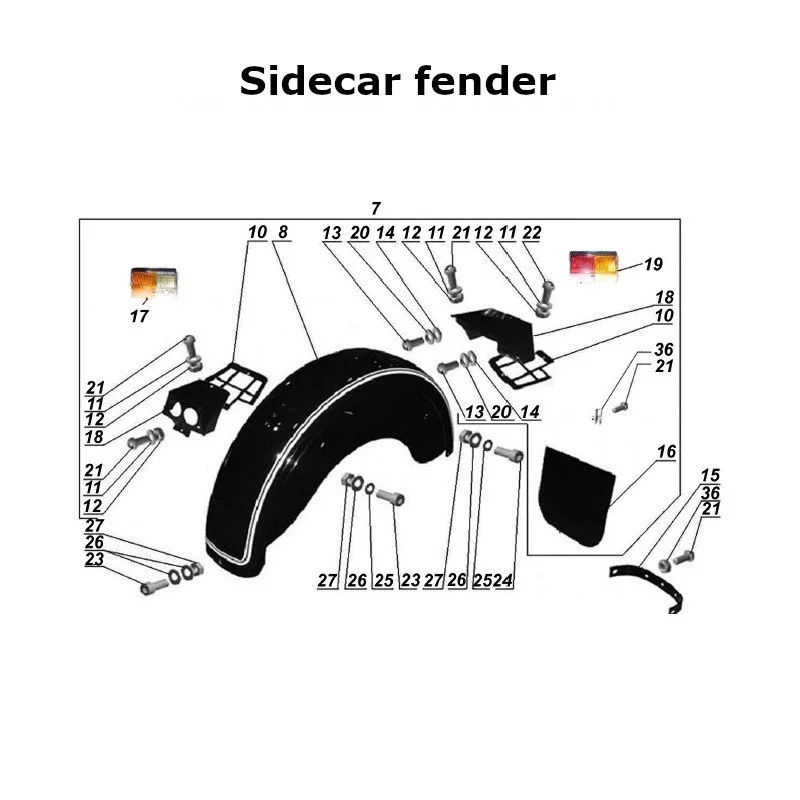 Diagram of the sidecar fender, original Ural carburetor sidecar models, via Moto Side Aventure, Ural sidecar dealer