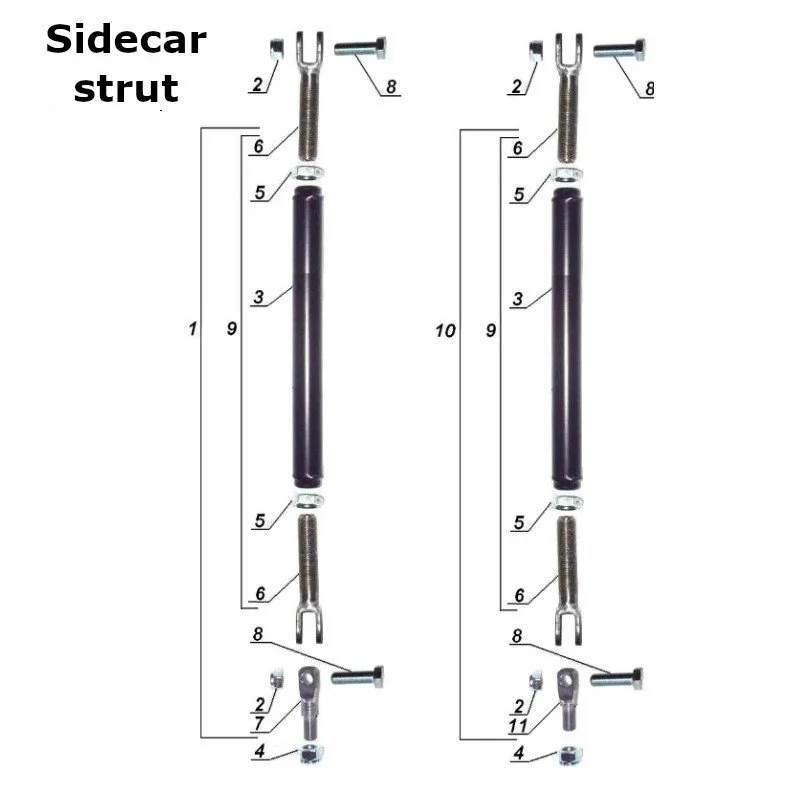 Diagram of the sidecar strut, original Ural Motorcycles spare part for sidecar via Moto Side Aventure (Ural sidecar dealer)