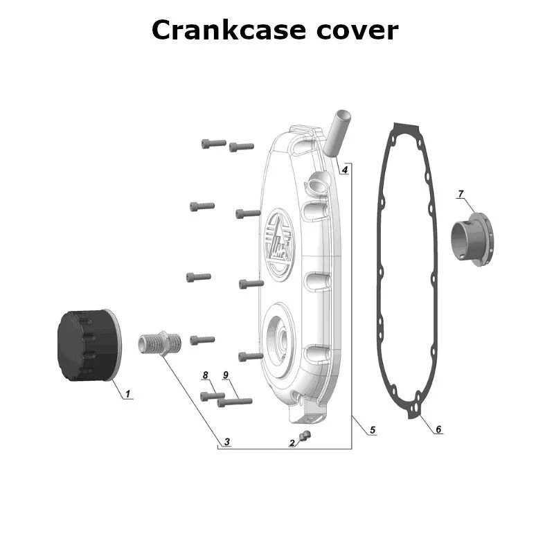 Diagram of the crankcase cover, original Ural Motorcycles spare part for sidecar from Moto Side Aventure (Ural sidecar dealer)