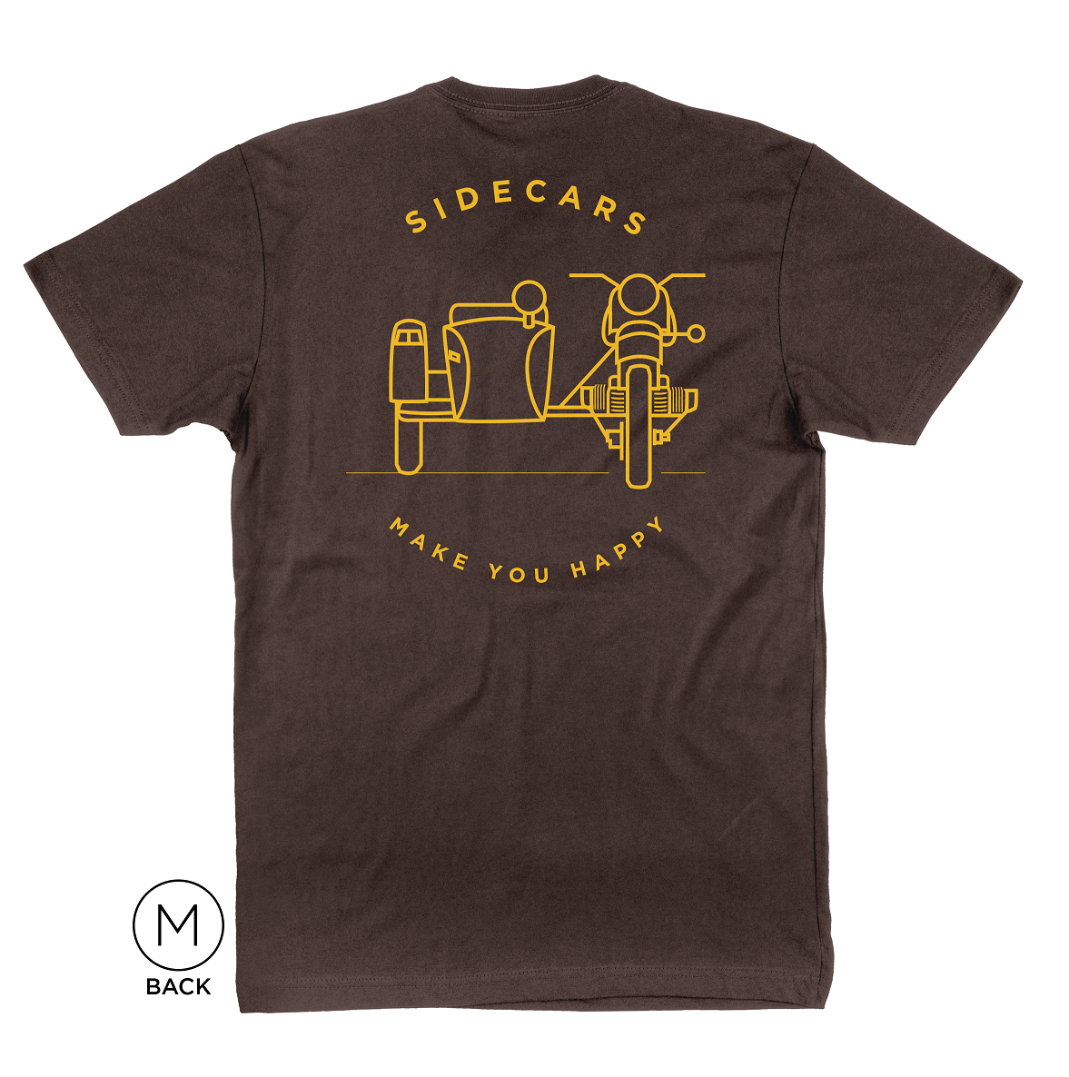 T-SHIRT "Happy sidecars" marron, vetement/life style par Ural via Moto Side Aventure (concessionnaire side car Ural)