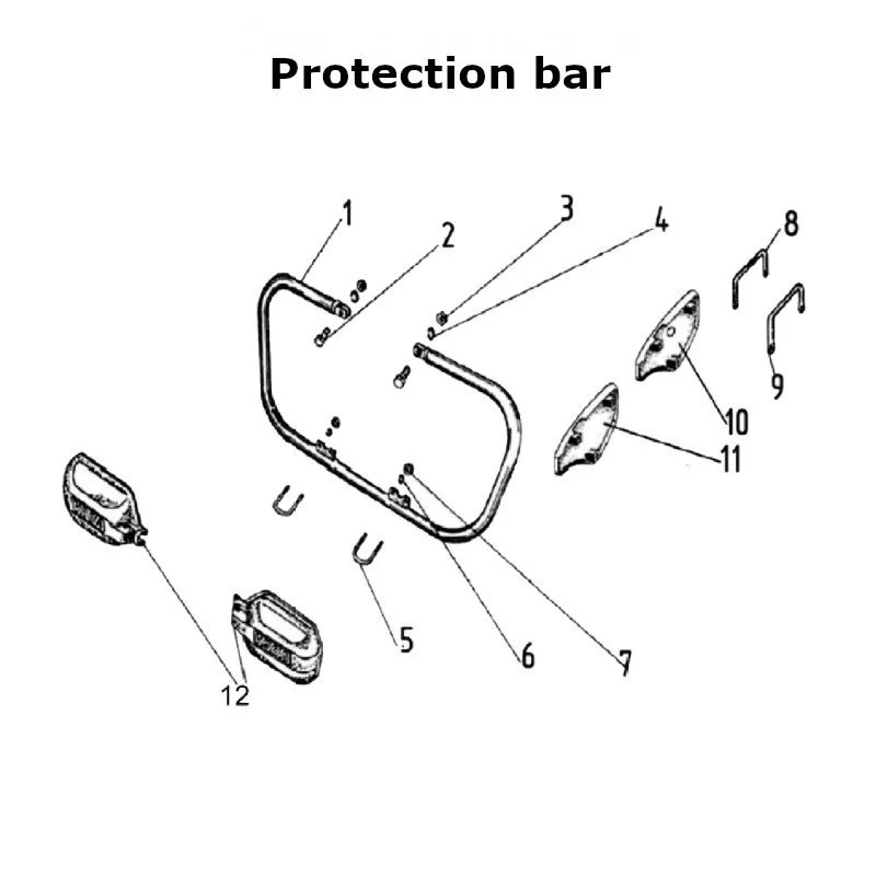 Diagram of the protection bar, original Ural Motorcycles carburetor sidecar models, via Moto Side Aventure, Ural sidecar dealer