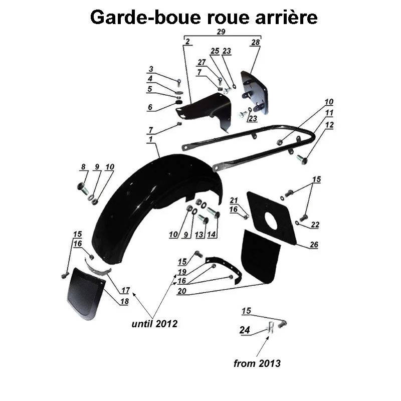 Garde-boue de la roue arrière pour les side-cars Ural Motorcycles équipés d'un moteur à carburateur.