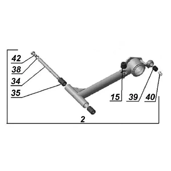 Swing arm assembly with wheel axle, with rubber bushings, without rubber stop for the sidecar frame 2WD, original Ural carburetor sidecar models, via Moto Side Aventure, Ural sidecar dealer