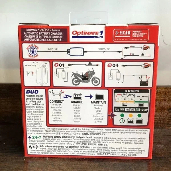 Le chargeur de batterie Optimate 1 (12 V, 0.4 A) est un accessoire pour les side-cars Ural via Moto Side Aventure , concessionnaire side-car Ural