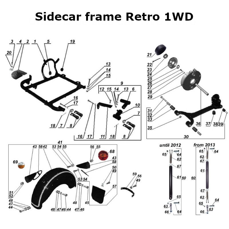 Sidecar frame 1WD Retro for the Ural Motorcycles sidecars with a carburetor engine.