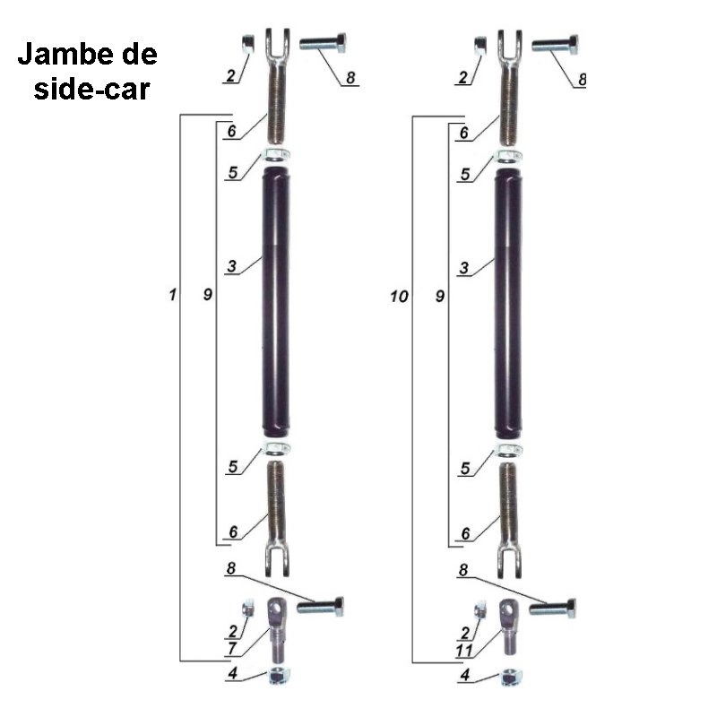 Jambe de side-car pour les side-cars Ural dotés d'un moteur à injection EFI.