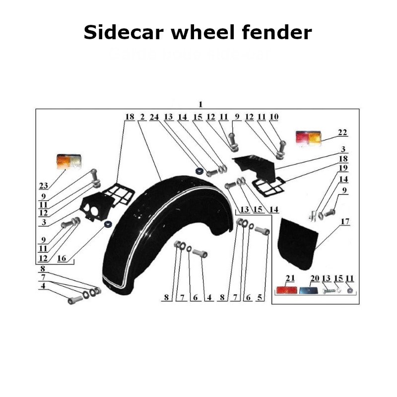 Sidecar wheel fender for Ural Motorcycles sidecars with a carburetor engine.