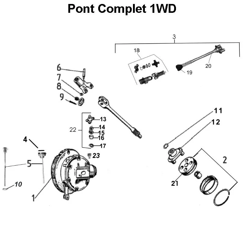 Pont complet 1WD pour les side-cars Ural dotés d'un moteur à carburateur