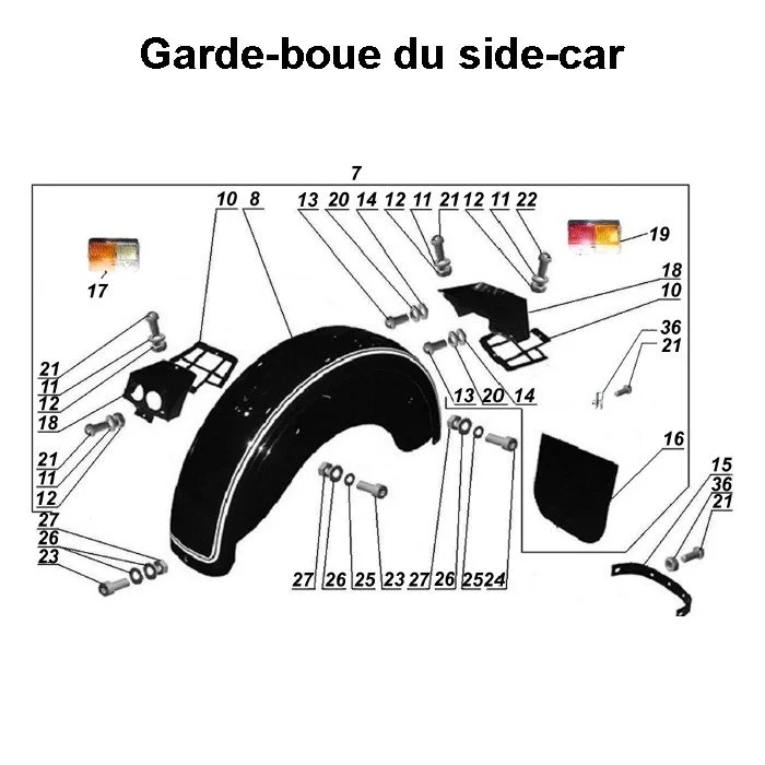 Garde-boue du side-car pour les side-cars Ural dotés d'un moteur à carburateur