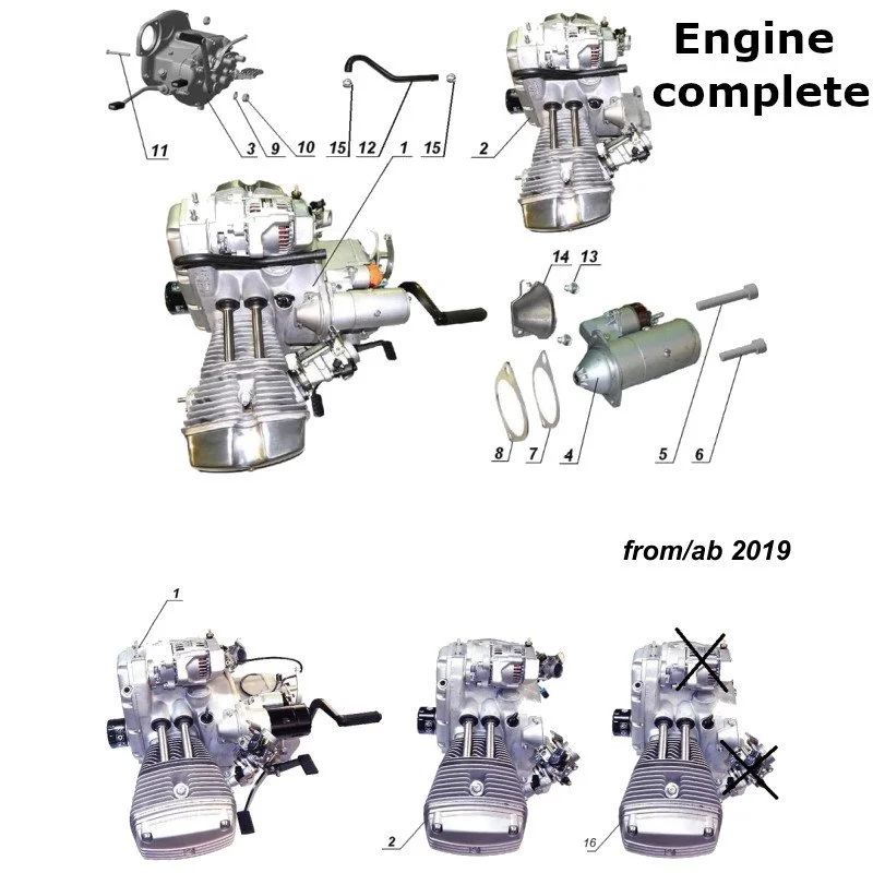 Diagram of the engine complete, original Ural Motorcycles spare part for sidecar from Moto Side Aventure (Ural sidecar dealer)
