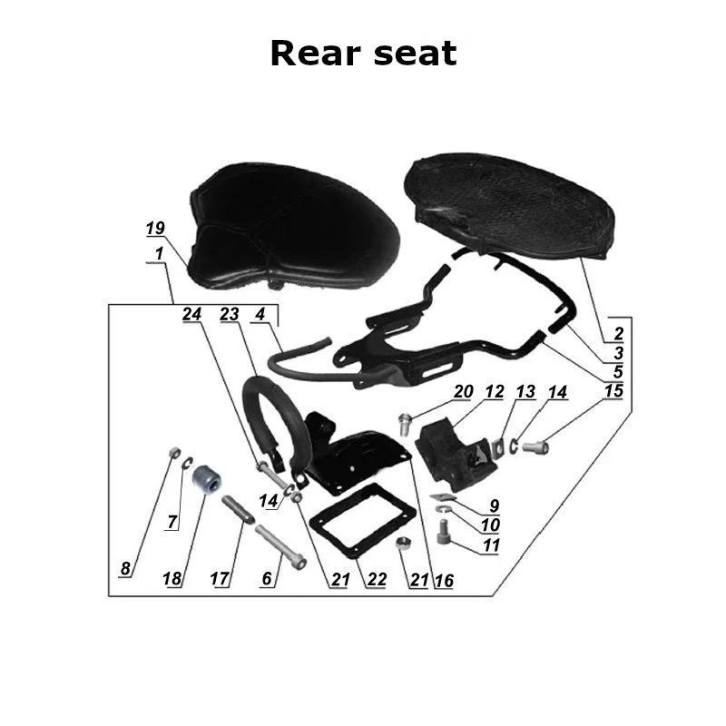 Diagram of the rear seat, original Ural carburetor sidecar models, via Moto Side Aventure, Ural sidecar dealer