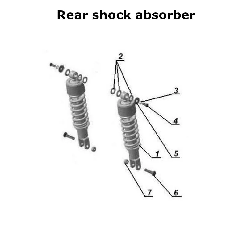 Diagram of the rear wheel shock absorber, original Ural Motorcycles spare part for sidecar via Moto Side Aventure (Ural sidecar dealer)