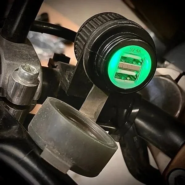 4A dual-output USB charger with magnetic switch, Ural sidecar accessory via Moto Side Aventure (Ural sidecar dealer)