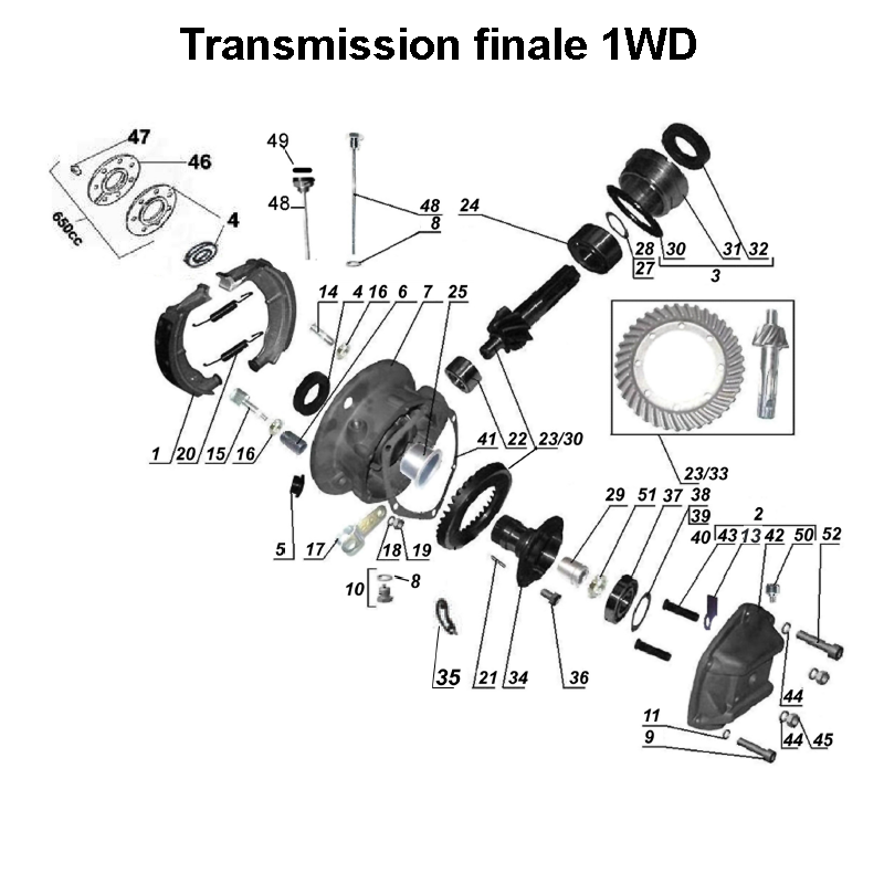 Transmission finale 1WD pour les side-cars Ural dotés d'un moteur à carburateur.