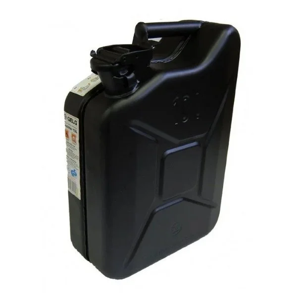 Jerrycan noir Ural pour side car disponibles en 3 coloris (vert, noir et inox), accessoire pour side-car Ural via Moto Side Aventure (concessionnaire sidecar Ural)