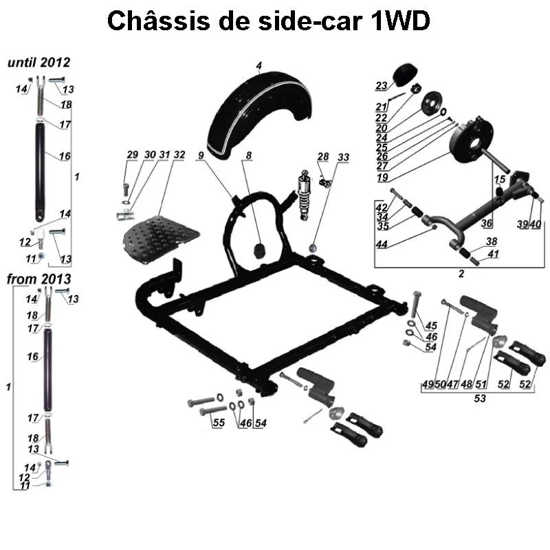 Châssis de side-car 1WD pour les side-car Ural dotés d'un moteur à carburateur.