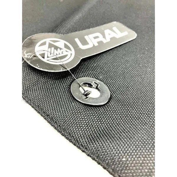 Black Cordura sidecar windshield apron since 2013 is an accessory for Ural sidecars via Moto Side Aventure