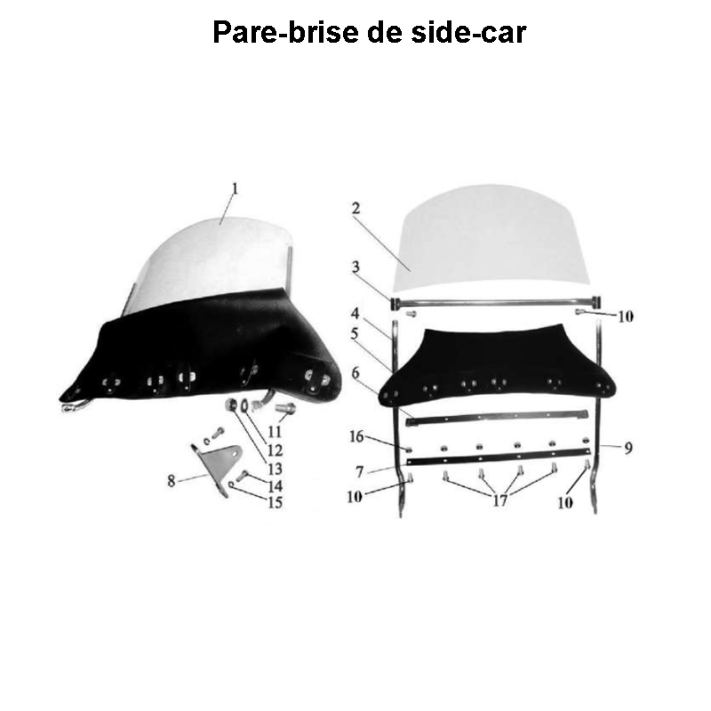 Pare-brise de side-car pour les side-cars Ural Motorcycles dotés d'un moteur à injection EFI.