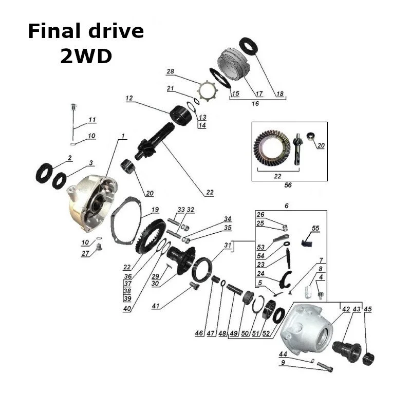 Diagram of the final drive 2WD, original Ural Motorcycles spare part for sidecar from Moto Side Aventure (Ural sidecar dealer)