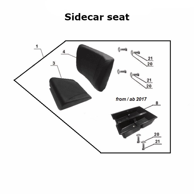 Sidecar seat for Ural Motorcycles sidecars with EFI injection engine.
