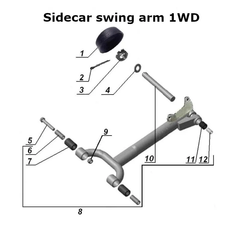 Diagram of the sidecar swing arm 1WD, original Ural Motorcycles spare part for sidecar via Moto Side Aventure (Ural sidecar dealer)