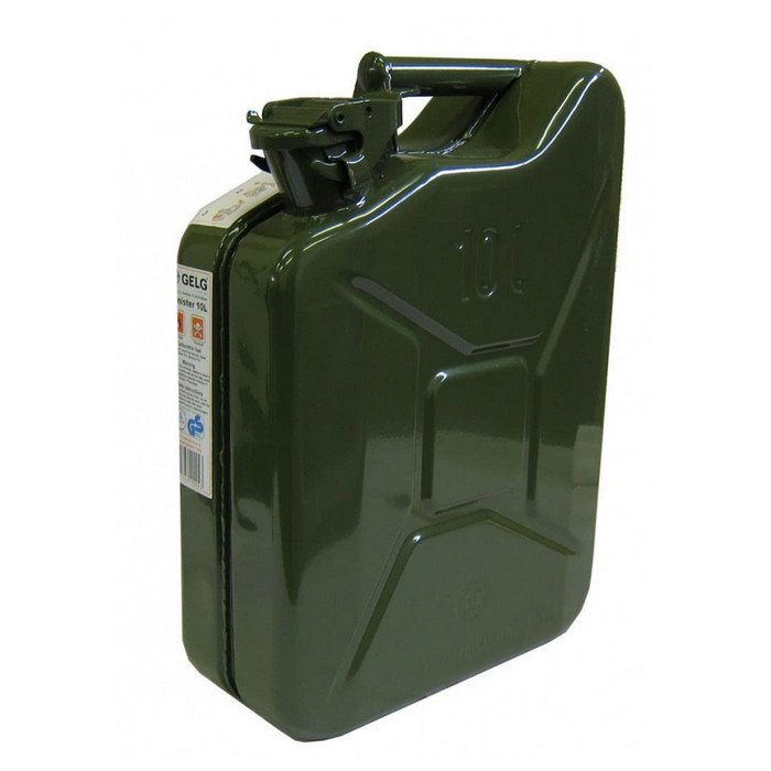 Jerrycan vert Ural pour side car disponibles en 3 coloris (vert, noir et inox), accessoire pour side-car Ural via Moto Side Aventure (concessionnaire sidecar Ural)