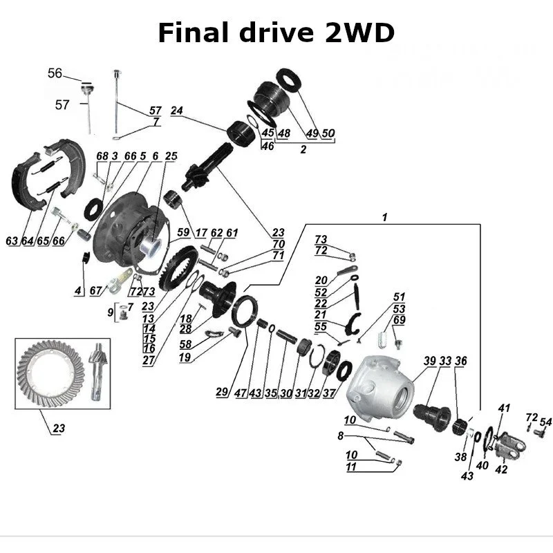 Diagram of the final drive 2WD, original Ural carburetor sidecar models, via Moto Side Aventure, Ural sidecar dealer