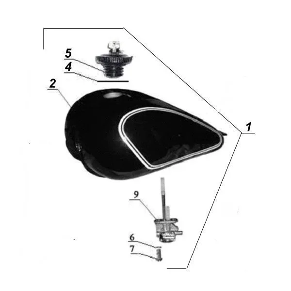 N°1 Gastank Retro assembly with vacuum petcock for the fuel tank Retro (carburetor part)