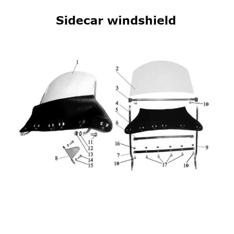 Sidecar windshield for Ural Motorcycles sidecars with EFI injection engine.