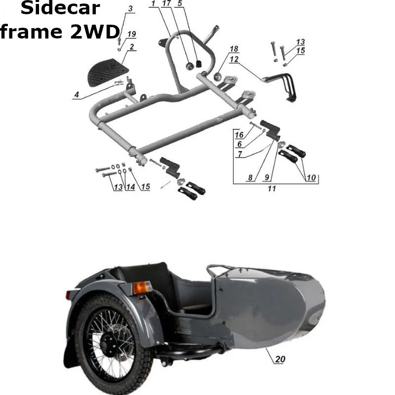 Diagram of the sidecar frame 2WD, original Ural Motorcycles spare part for sidecar via Moto Side Aventure (Ural sidecar dealer)