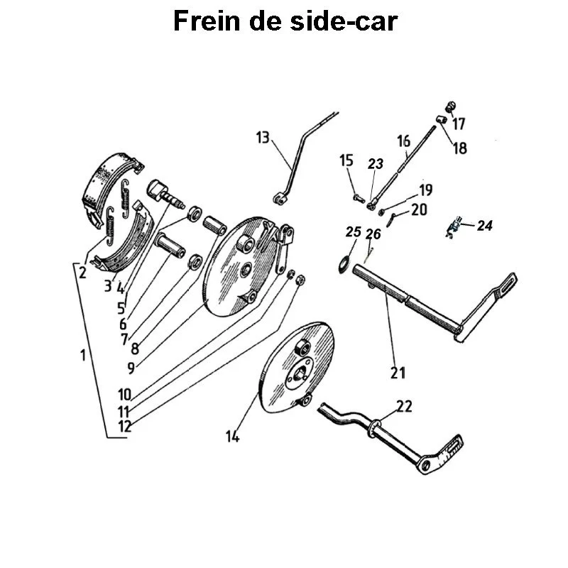 Frein de side-car pour les side-cars Ural Motorcycles dotés d'un moteur à carburateur.
