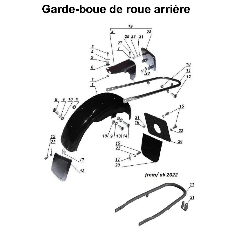 Garde-boue de la roue arrière pour les side-cars Ural Moyorcycles équipés d'un moteur à injection EFI.