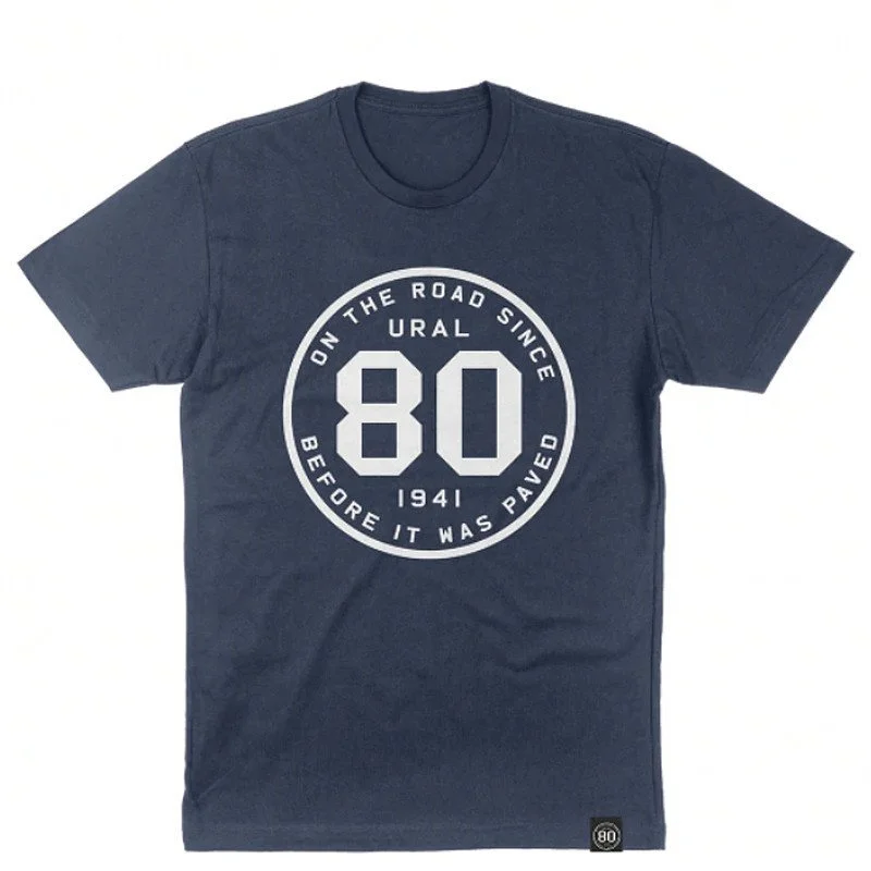 T-Shirt Ural 80ème Anniversaire bleu, 100% coton, vetement/lifestyle par Ural via Moto Side Aventure (concessionnaire side car Ural)