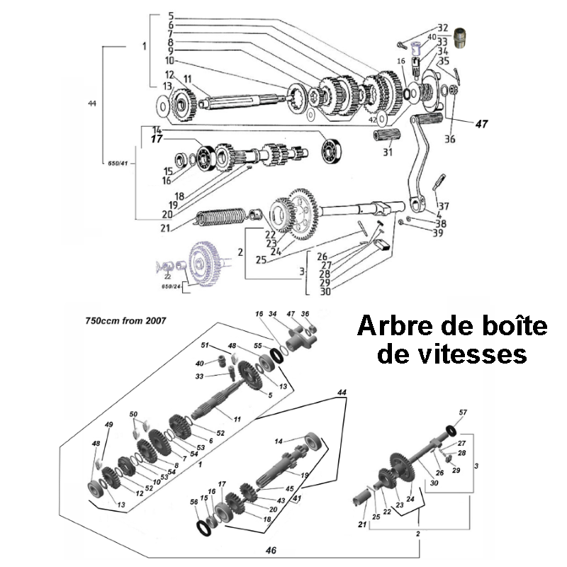 Arbre de la boîte de vitesses pour les side-cars Ural équipés d'un moteur à carbureteur