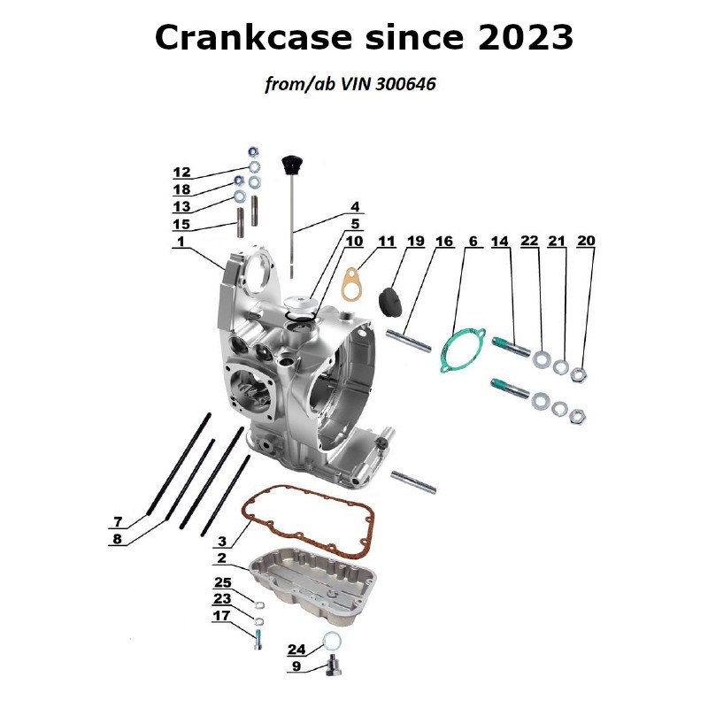 Diagram of the crankcase since 2023, original Ural Motorcycles spare part for sidecar from Moto Side Aventure (Ural sidecar dealer)