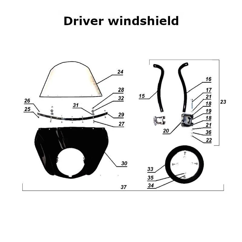 Diagram of the driver windshield, original Ural carburetor sidecar models, via Moto Side Aventure, Ural sidecar dealer