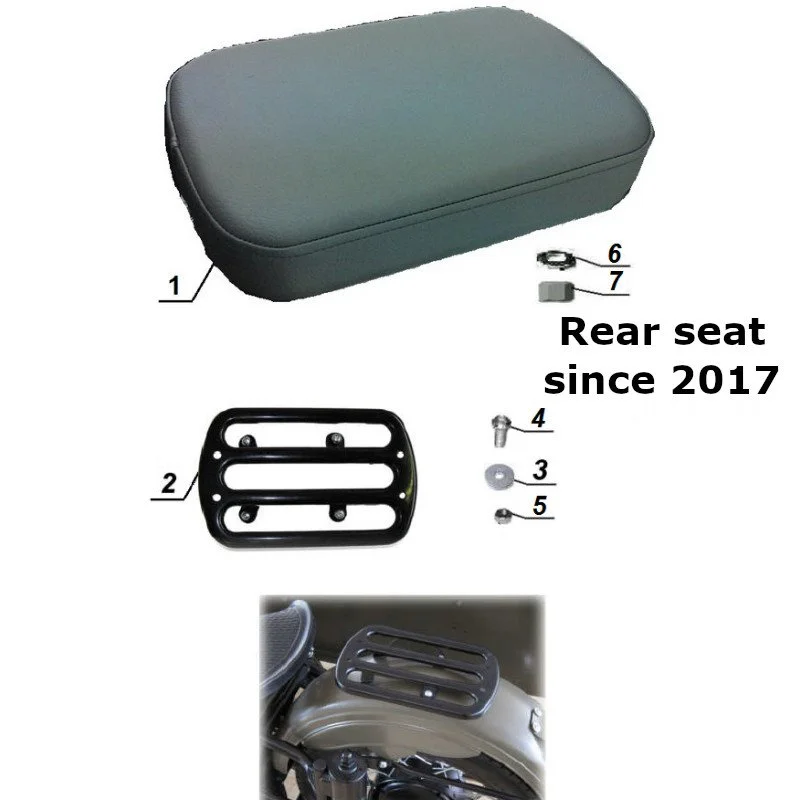 Diagram of the rear seat since 2017, original Ural Motorcycles spare part for sidecar via Moto Side Aventure (Ural sidecar dealer)