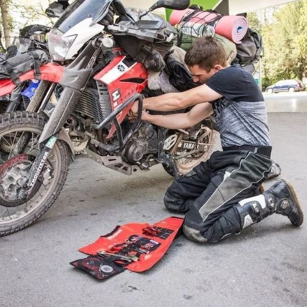 The Enduristan rolling tool pack is an accessory for Ural sidecars via Moto Side Aventure (Ural sidecar dealer).