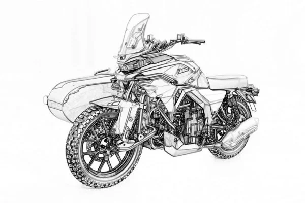 Dessin du side-car Ural Neo 500 bleu